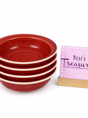 Dover & York RINGS SWIRL Circles Rust Red Stoneware Cereal Soup Bowls Set of 4